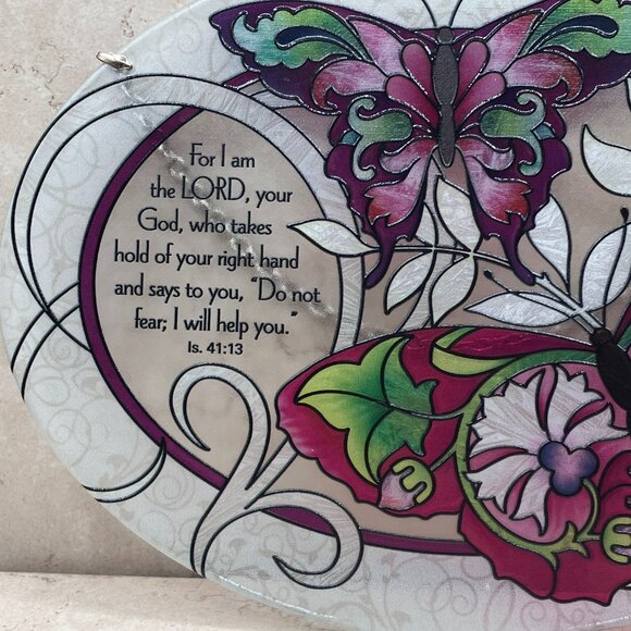 Joan Baker Designs Vintage Hand Painted Sun Catcher Butterflies Oval Scripture - Picture 4 of 10